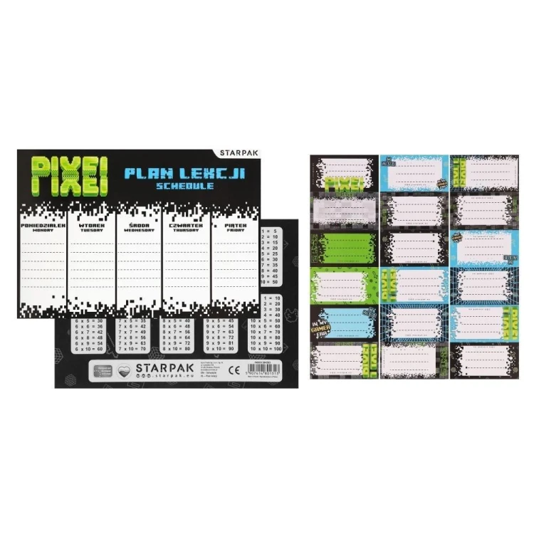 Plan lekcji A5 + naklejki na zeszyt Pixel, STARPAK