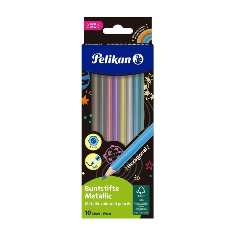 Kredki mettalic 10 kolorów, PELIKAN