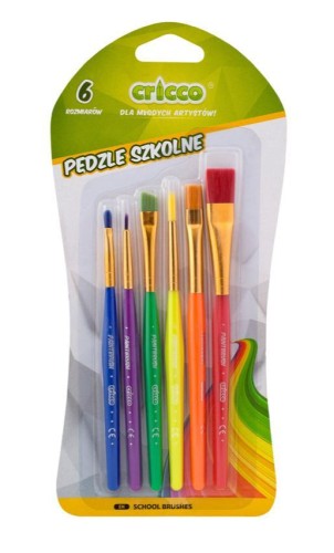 Pędzelki szkolne kolorowe 6szt CRICCO, Cricco