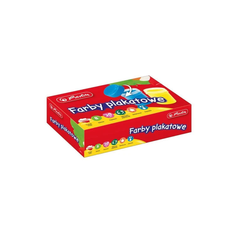Farby plakatowe szkolne 8 kolorów x 20ml, HERLITZ