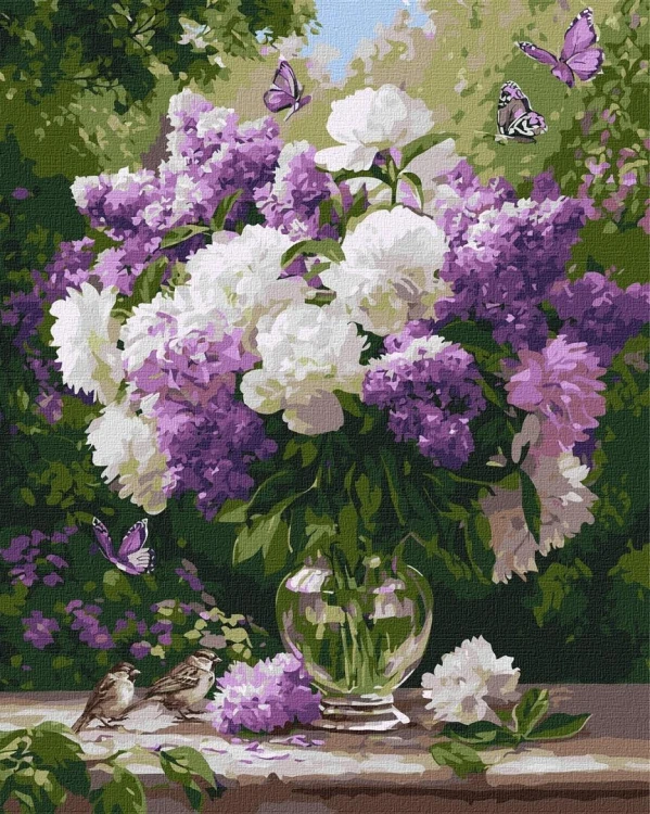 Malowanie po numerach - Bez i piwonie 40x50cm