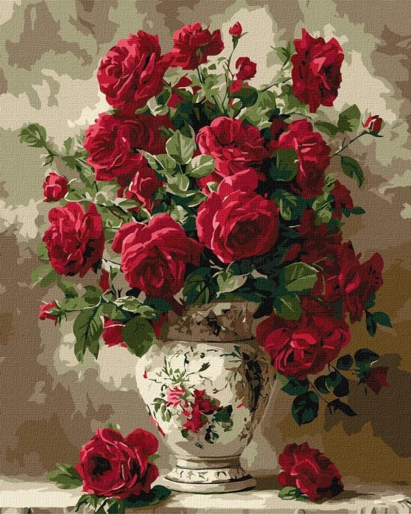 Malowanie po numerach - Karmazynowe róże 40x50cm