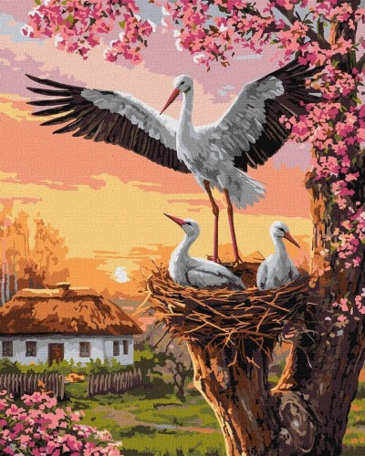 Malowanie po numerach - Rodzina bocianó 40x50cm