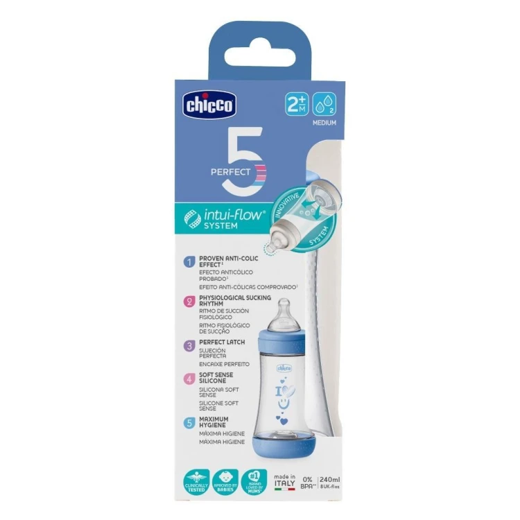 Butelka antykolkowa Perfect5 boy 240ml 2m+, Chicco
