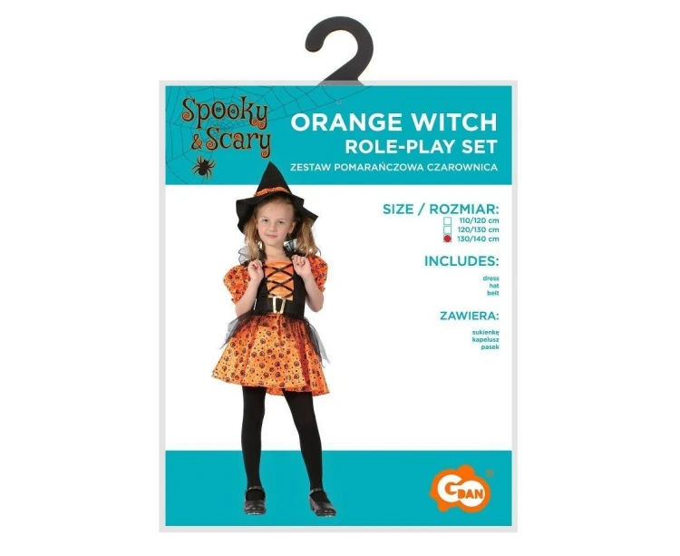 Strój dla dzieci Pomarańczowa Czarownica r.130/140