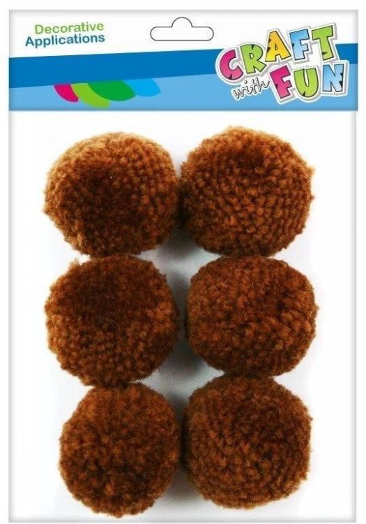 Pompony wełniane 4cm brązowe 6szt, Craft with Fun