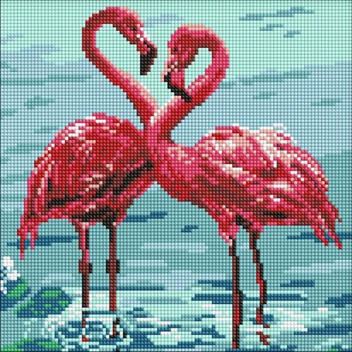 Diamentowa mozaika - Jasne flamingi 30x30cm