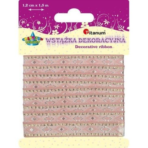 Wstążka z brokatowym wzorem różowa 1,2cm x 1,5m