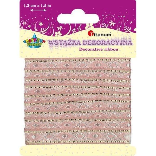 Wstążka z brokatowym wzorem różowa 1,2cm x 1,5m