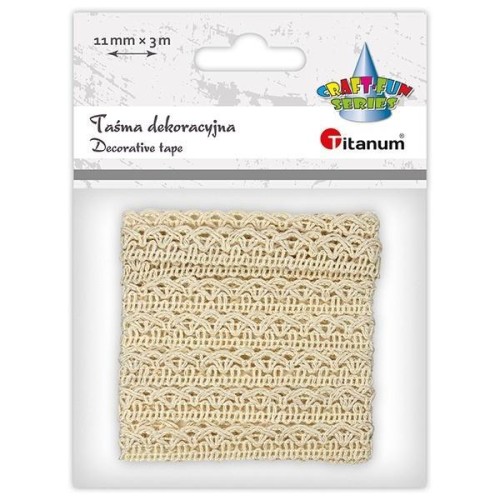 Wstążka koronka falbanka 11mm 3m kremowa, Titanum