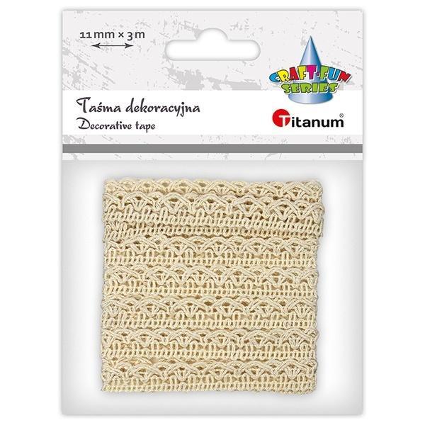 Wstążka koronka falbanka 11mm 3m kremowa, Titanum