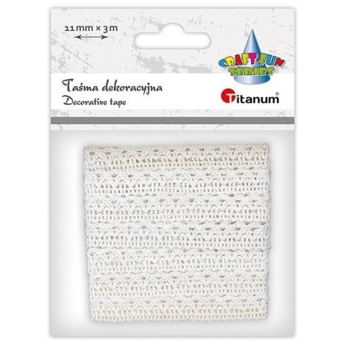 Wstążka koronka falbanka 11mm 3m biała, Titanum