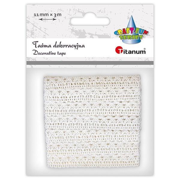 Wstążka koronka falbanka 11mm 3m biała, Titanum