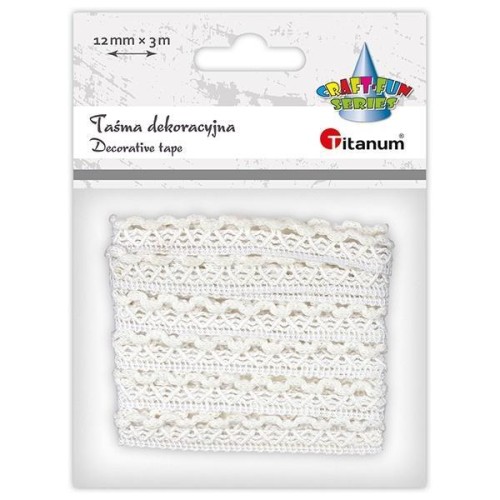 Wstążka koronka falbanka 12mm 3m biała, Titanum