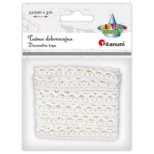 Wstążka koronka falbanka 12mm 3m biała, Titanum