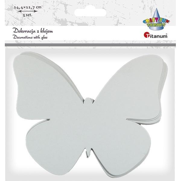 Kartonowe motyle białe z klejem 14,4x11,7cm 5szt