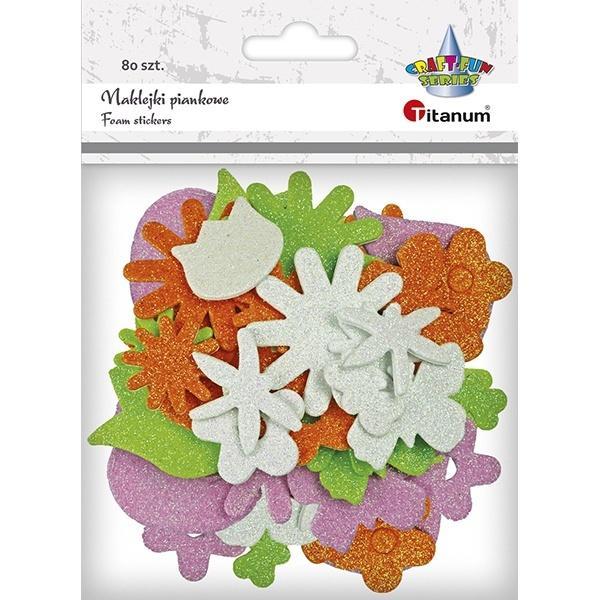 Naklejki piankowe brokatowe kwiaty 80szt, Titanum