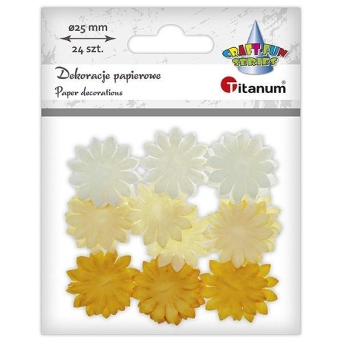 Dekoracje papierowe kwiaty 25mm żółte 24szt