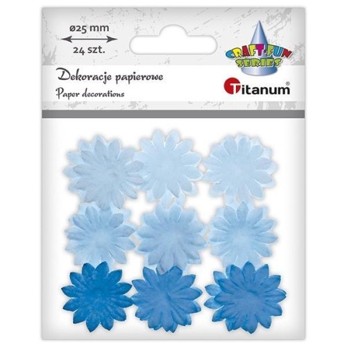 Dekoracje papierowe kwiaty 25mm niebieskie 24szt