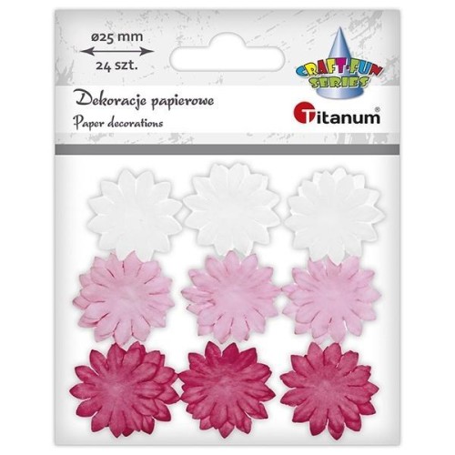 Dekoracje papierowe kwiaty 25mm różowe 24szt
