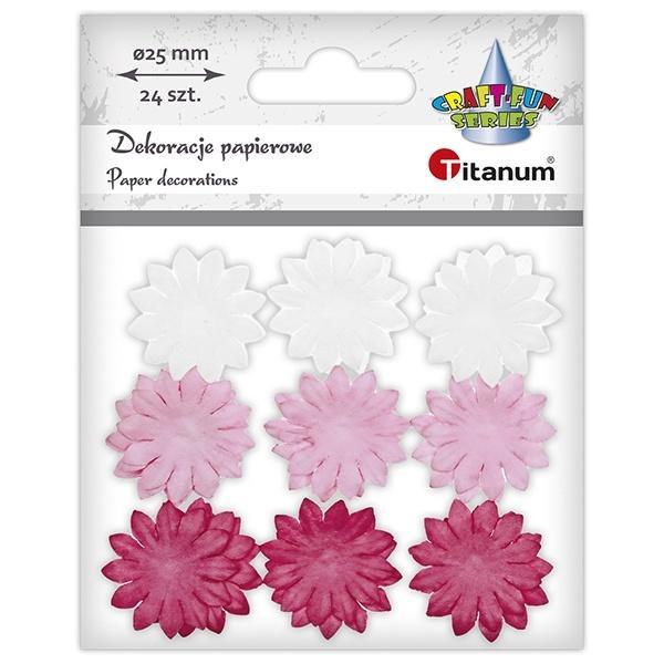 Dekoracje papierowe kwiaty 25mm różowe 24szt