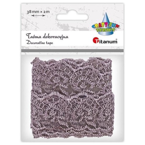 Wstążka koronka stylonowa falbanka 38mm 2m szara