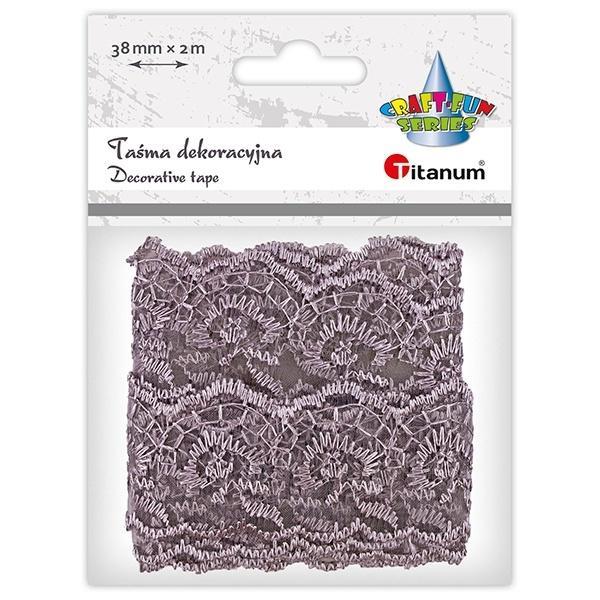 Wstążka koronka stylonowa falbanka 38mm 2m szara