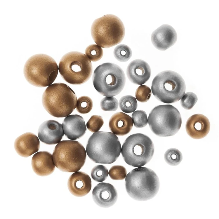 Drewniane koraliki, kulki, gold&silver 30szt