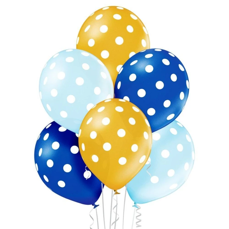 Balony kropki niebiesko-złote 30cm 6szt