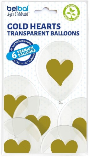 Balony crystal złote serca 30cm 6szt