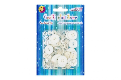 Guziki plastikowe białe 10-30mm 30g, Aliga