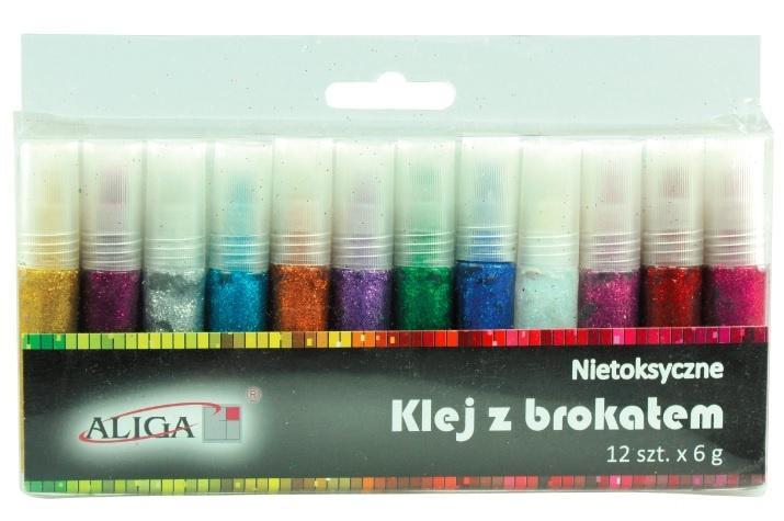 Klej z brokatem 6ml 12 kolorów, Aliga