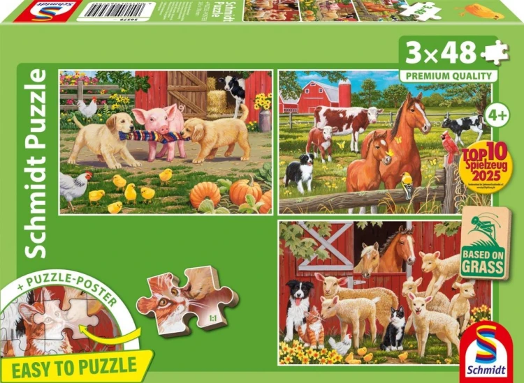 Puzzle 3x48 Zwierzęta na farmie, Schmidt