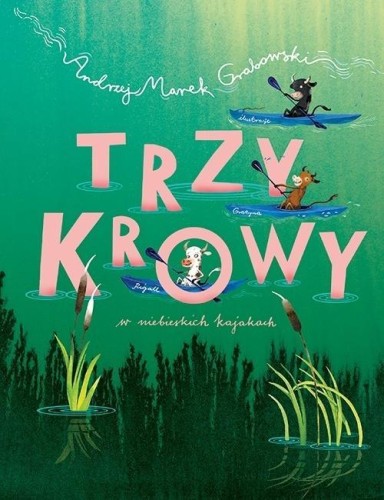 Trzy krowy w niebieskich kajakach