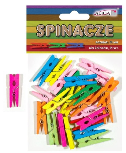 Spinacze drewniane kolorowe 3cm 25szt, Aliga