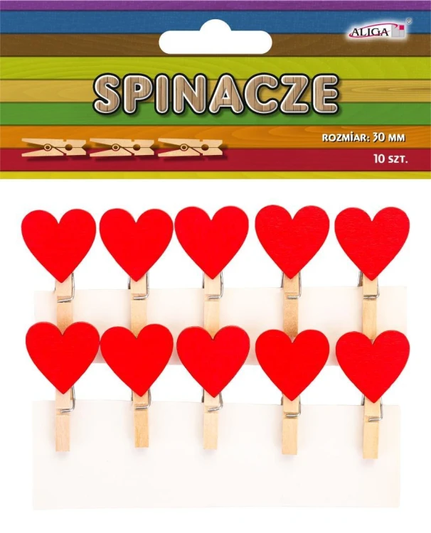 Spinacze drewniane serca 3cm 10szt, Aliga