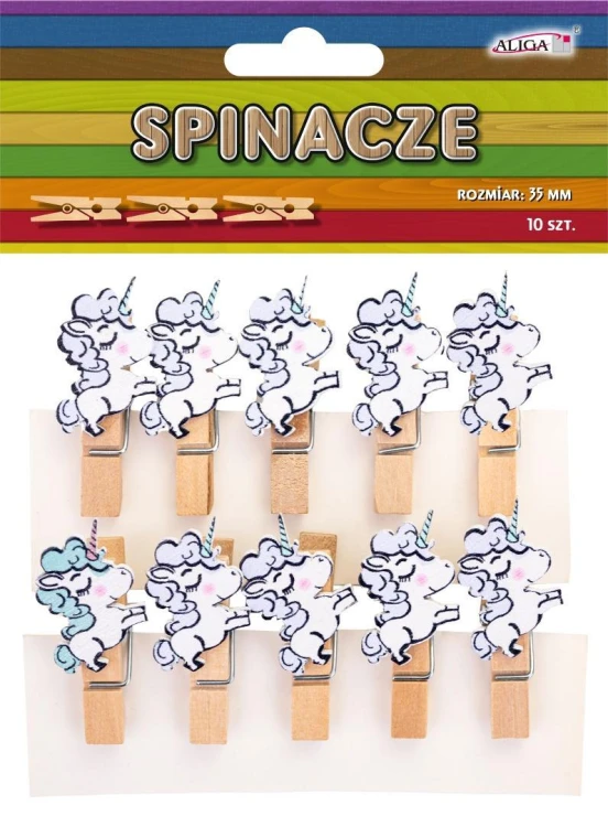 Spinacze drewniane jednorożce 35mm 10szt, Aliga