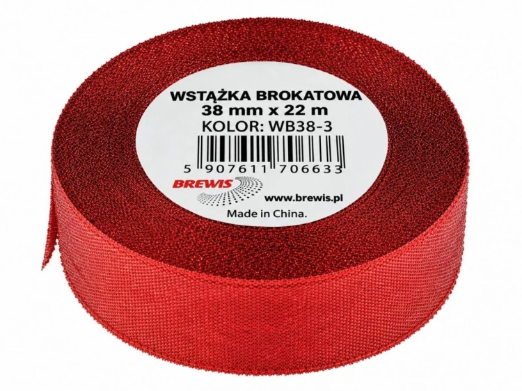 Wstążka brokatowa czerwona 38mm