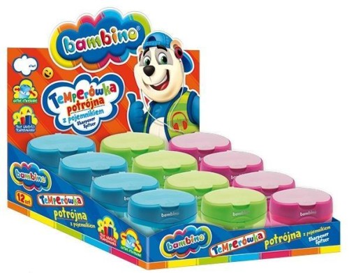 Temperówka potrójna z pojemnikiem (12szt) BAMBINO