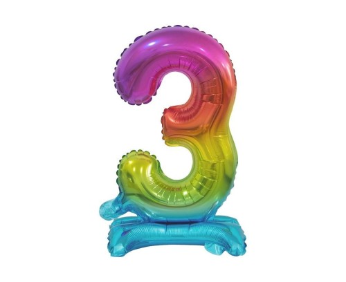 Balon foliowy B&C Cyfra stojąca 3 tęczowa 38cm