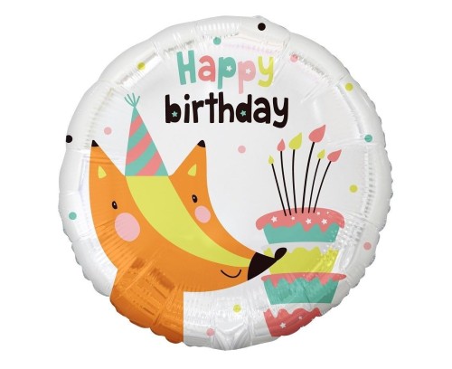 Balon foliowy Lisek z tortem Happy Birthday 45cm