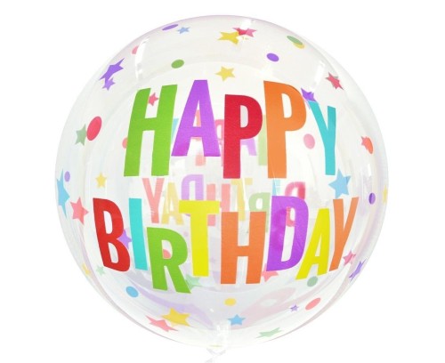 Balon Aqua kryształowy Happy Birthday