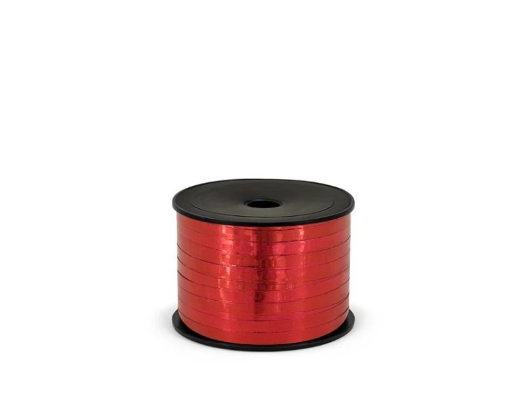 Wstążka plastikowa metalizowana czerwony 5mm/90m
