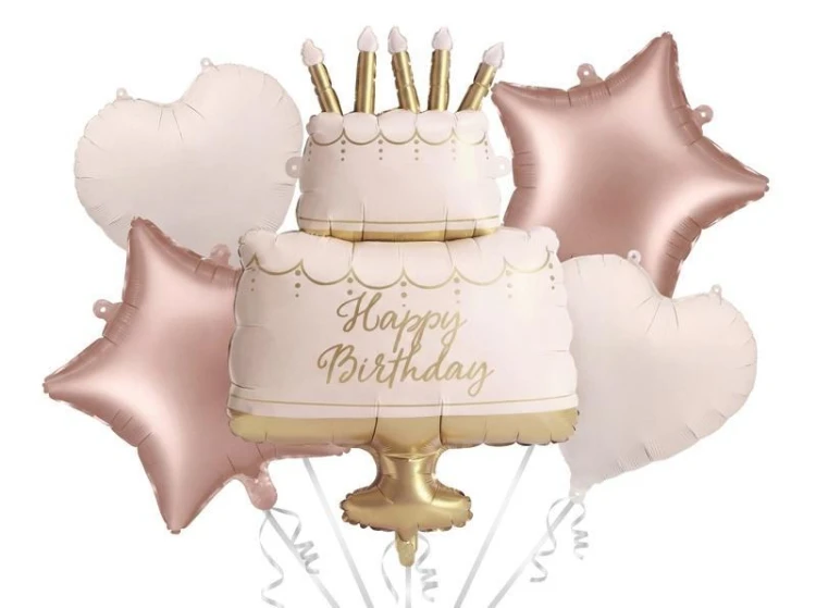 Zestaw balonów foliowych Tort Happy Birthday 5szt