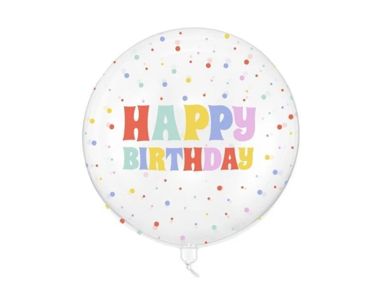 Balon Bubble Happy Birthday transparentny 60cm