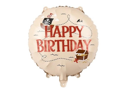 Balon foliowy Happy Birthday Piraci beżowy 35cm