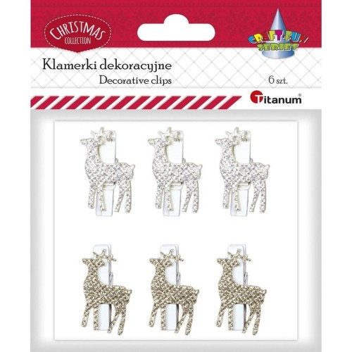 Klamerki drewniane Renifer 6szt, Titanum