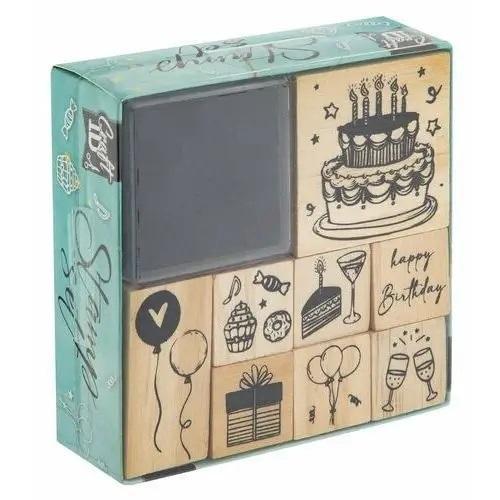 Pieczątki drewniane 8szt z kałamarzem, Grafix