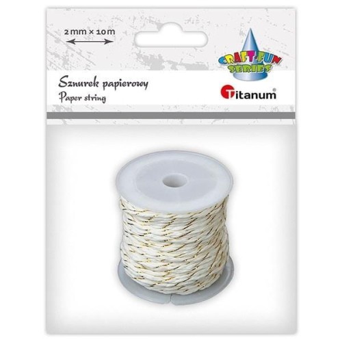 Sznurek papierowy 2mm 10m biało-złoty, Titanum